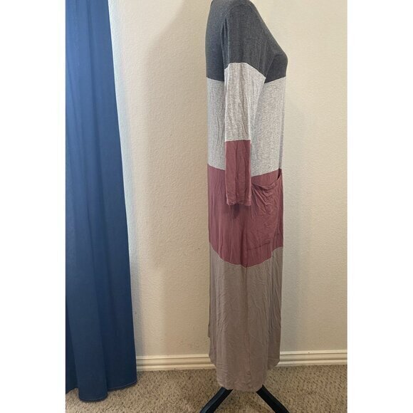 Lillypad Lightweight Long Sleeve Cardigan Duster Color Block Gray Red Camel Smal - Picture 2 of 9